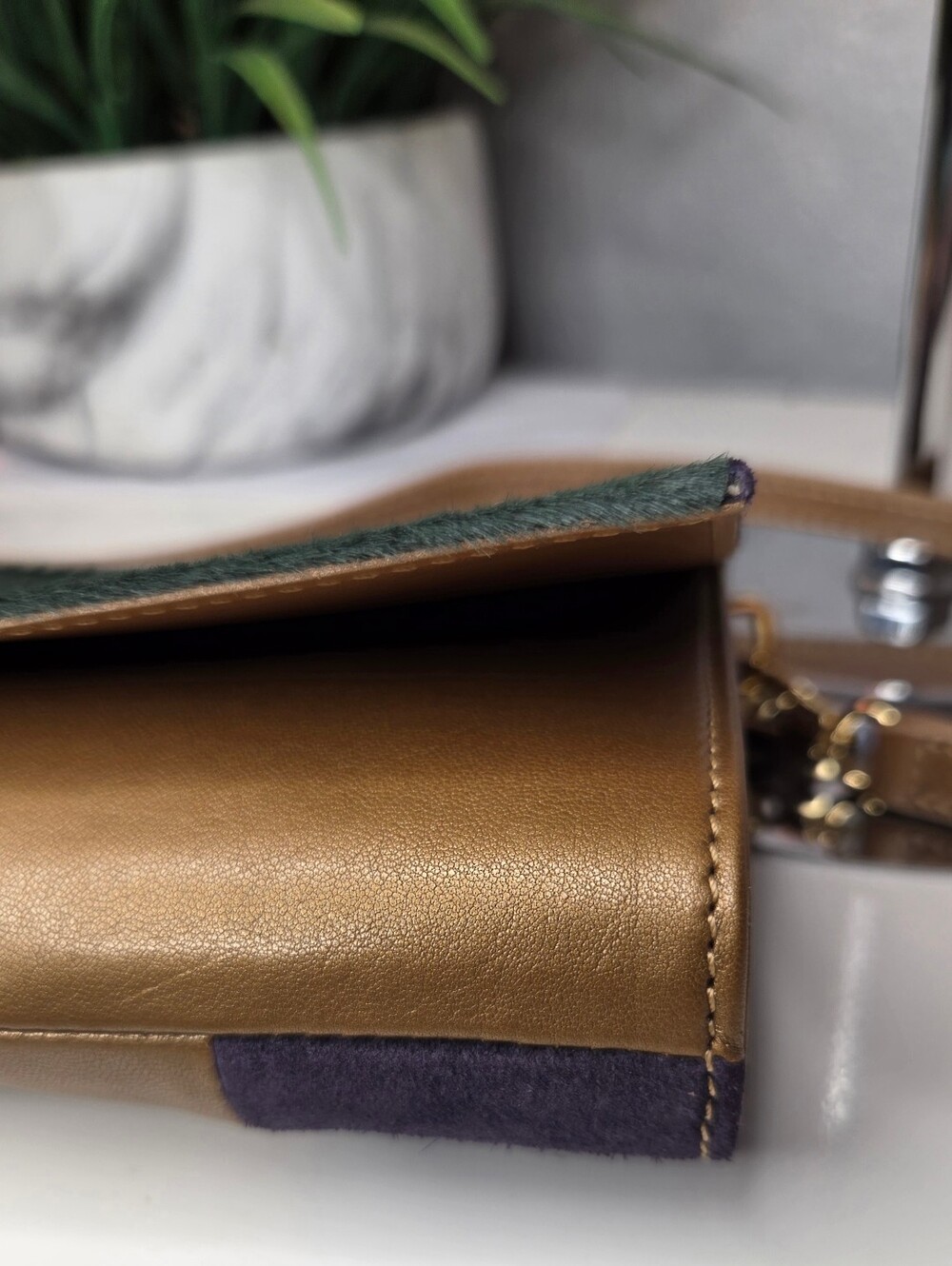 RESERVED***Longchamp Artwalk Cuir Leather Suede & Calf Hair Shoulder Bag Clutch - Picture 9 of 16